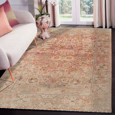Vintage Oletha Transitional Geometric Hand-Knotted Area Rug