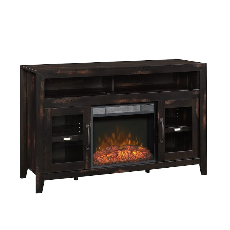 Wood Fireplace Credenza for TVs up to 60", Brown - 38.07" W x 19.45" D x 29.76" H