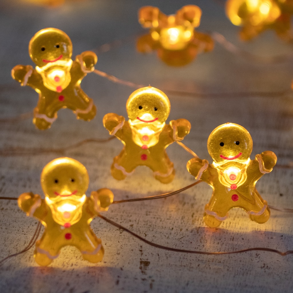 20ct LED Mini Gingerbread Men Christmas Fairy Lights 6.5' Silver Wire