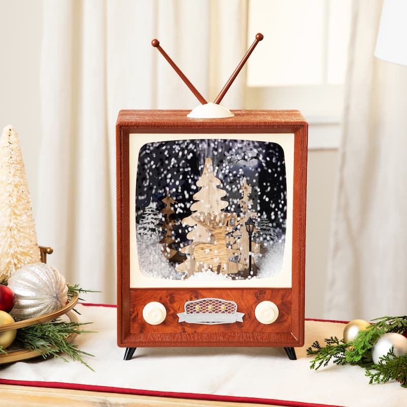 LED Lighted Musical Snowing Reindeer TV Set Christmas Decoration - 12"
