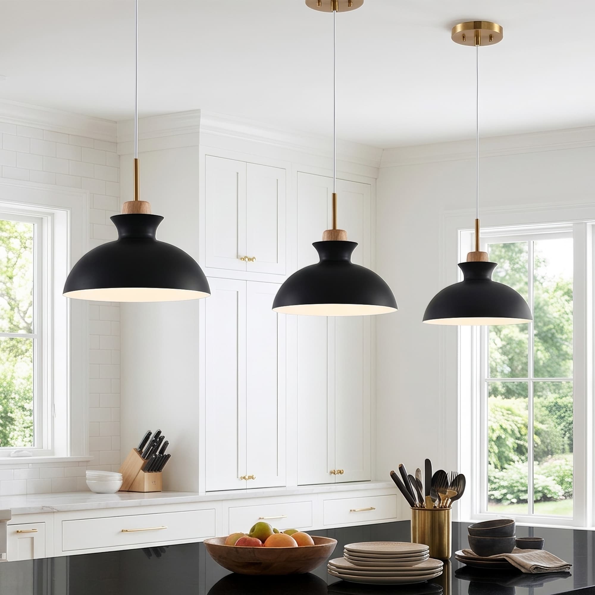 11" Modern Black 1-Light Adjustable Pendant Light Chandelier for Kitchen Island and Hallways
