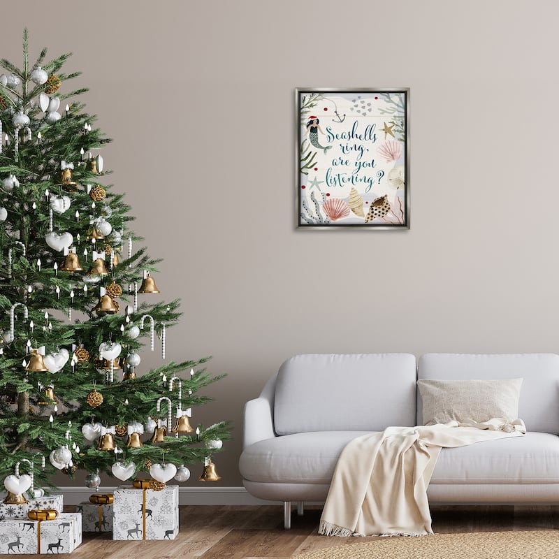 Stupell Seashells Ring, You Listening Phrase Nautical Beach Christmas Floater Frame - Off-White