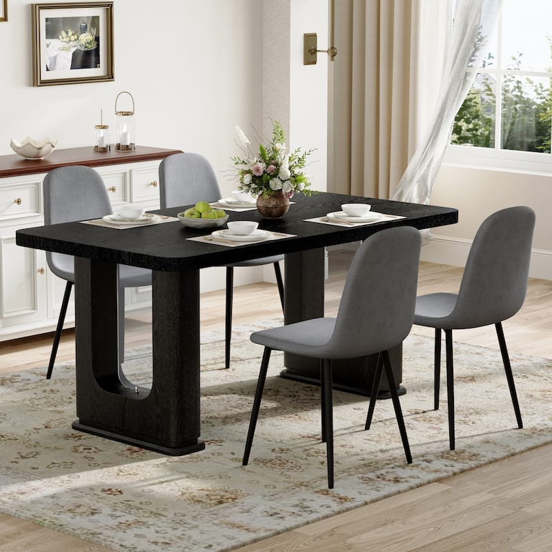 5 Piece Dining Table Set for 4, 64.5" Wooden Kitchen Table with 4 Dining Chairs, Modern Rectangular Table and Chairs Set