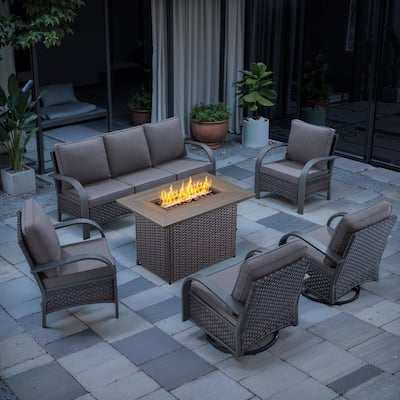 Outside Fire Pit Table with Sofa Funiture Set - Grey cushion - Brown