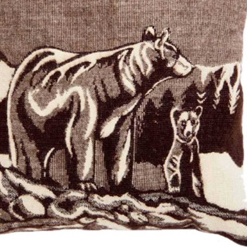 HomeRoots 20" Brown and White Bear Acrylic Throw Pillow Cover