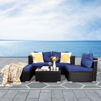 Vrakae Oversize 5 Piece Outdoor Patio Rattan Wicker Sectional Set