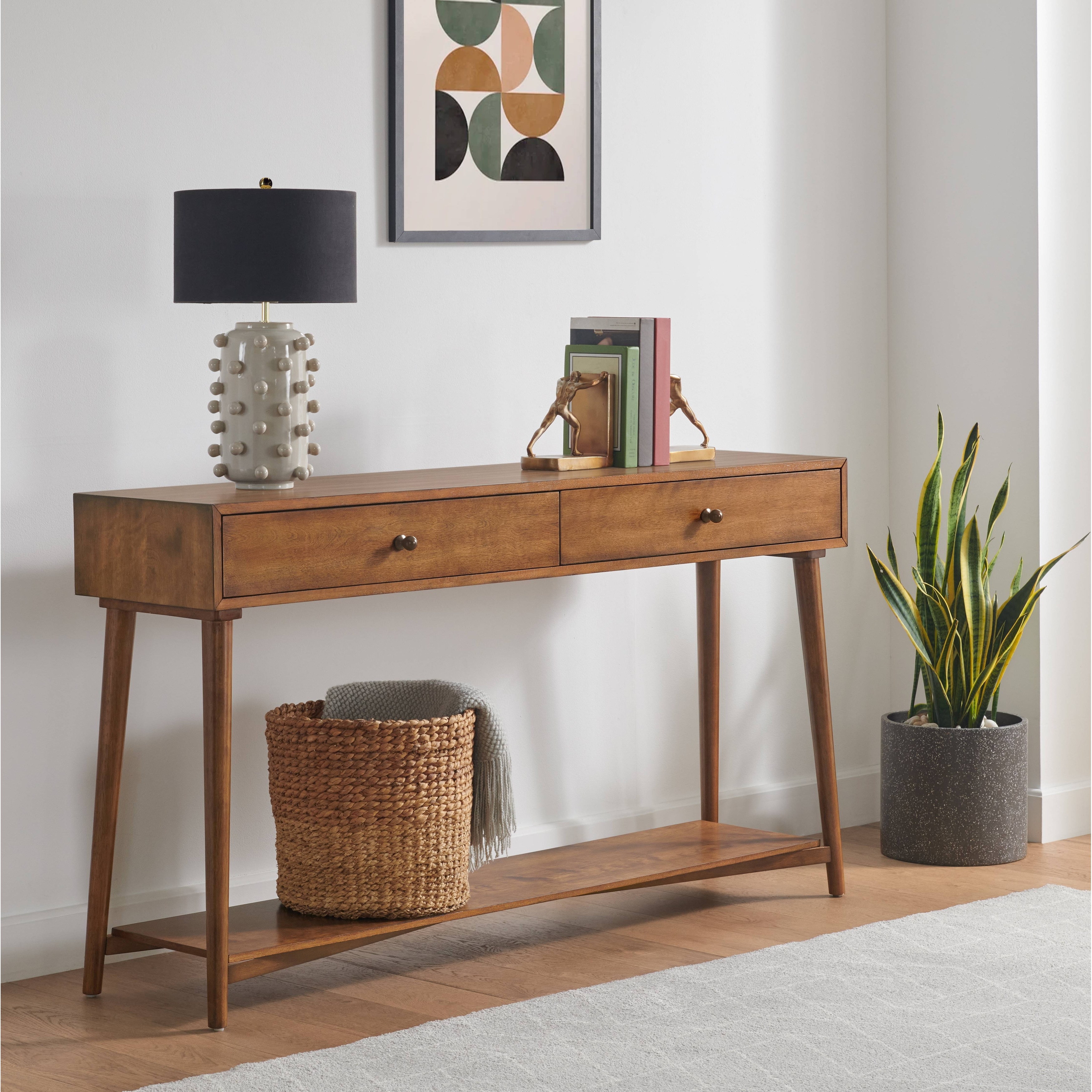 Mid-Century Modern 2-Drawer 60" Sofa Console Table