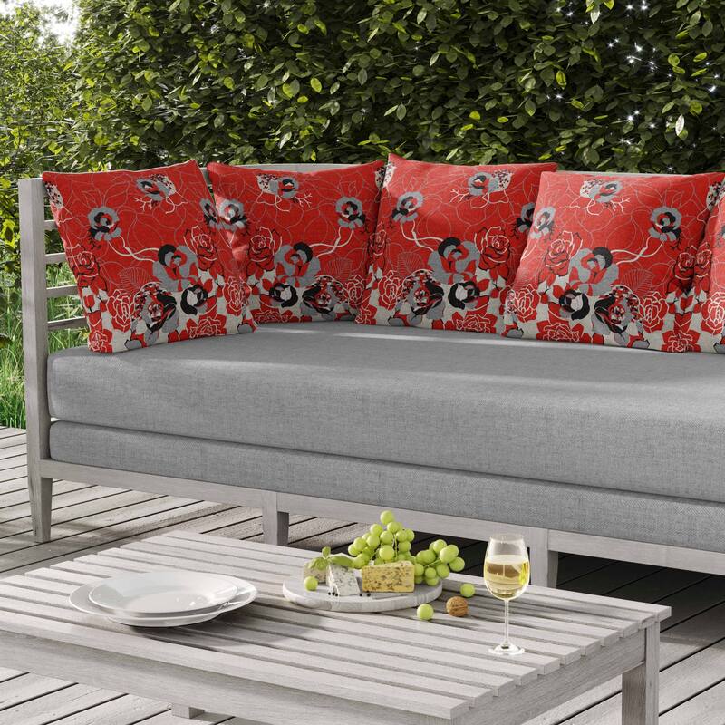Regal Rose Retreat Indoor/Outdoor Reversible Throw Pillow Red and Gray