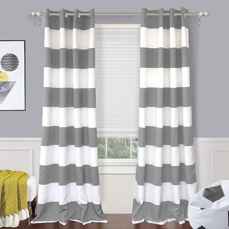 DriftAway Mia Stripe Room Darkening Curtain Panel Pair - 52" width x 84" length - Grey