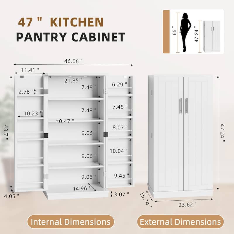 Futzca 47'' Wooden Multi-Room Storage Pantry Cabinet - N/A