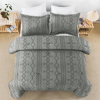3PCS Tufted Comforter Set Boho Geometry Embroidery King Dark Grey - Bed ...