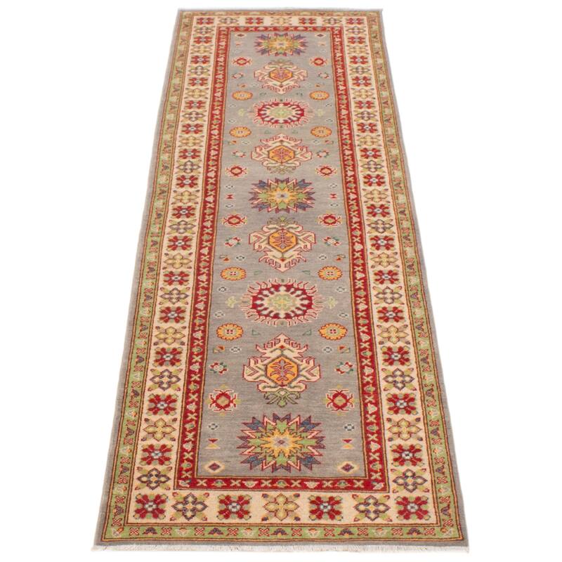 ECARPETGALLERY Hand-knotted Uzbek Ghazni Grey Wool Rug - 2'10 x 9'9