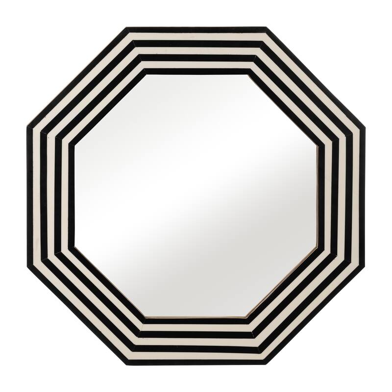 Sagebrook Home Resin 24X24 Octagon Mirror Black/White, Octagon, 24"H, Striped - 24.0" x 1.0" x 24.0" - 24.0" x 1.0" x 24.0" - Multi