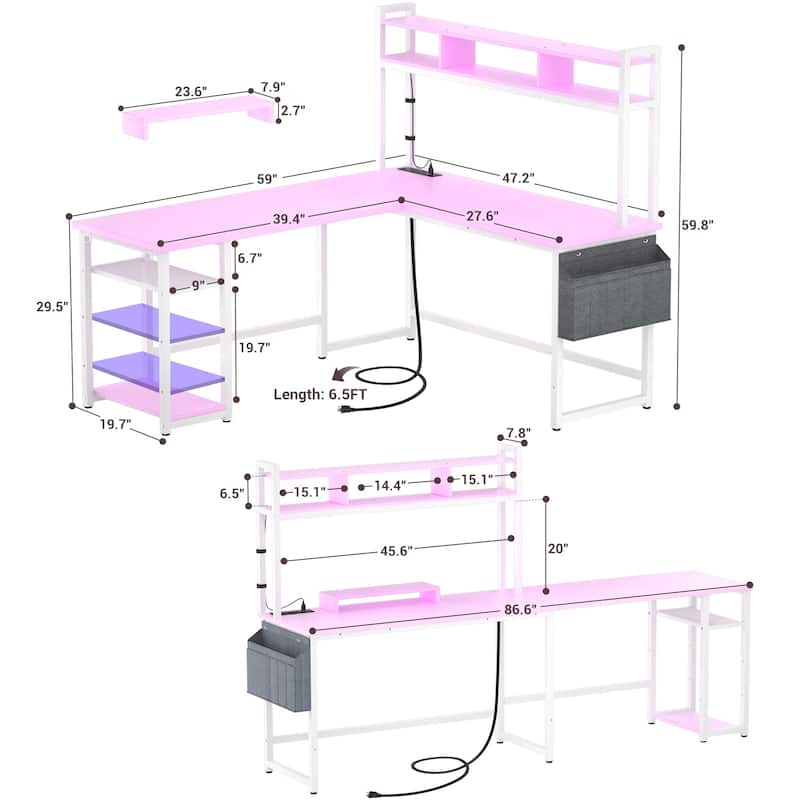 L-Shape Gaming Desk Wood Office Computer Table with Hutch and USB Port
