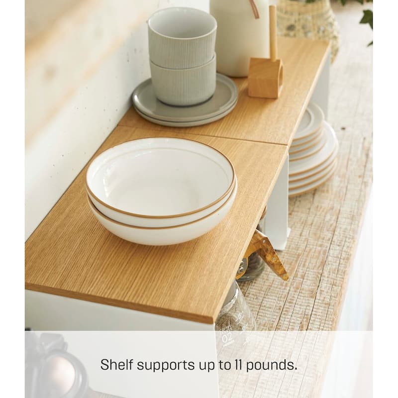 Yamazaki Home Stackable Countertop Shelf - Two Sizes, Steel and Wood, Large, Stack up to two, Holds 11 lbs
