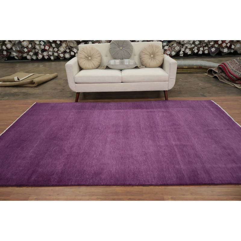 Hand Knotted Oriental 100% Wool Carpet Modern Solid Purples Gabbeh Area Rug - 9' 2'' X 6' 1''