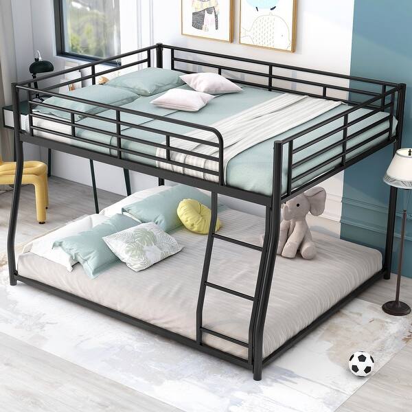 slide 2 of 13, Metal Floor Bunk Bed, Full XL over Queen Black