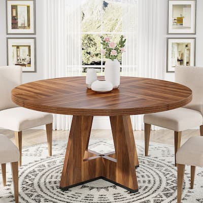 47 Inch Round Dining Table for 4, Wood Kitchen Dinner Table for Kitchen Dining Living Room - N/A