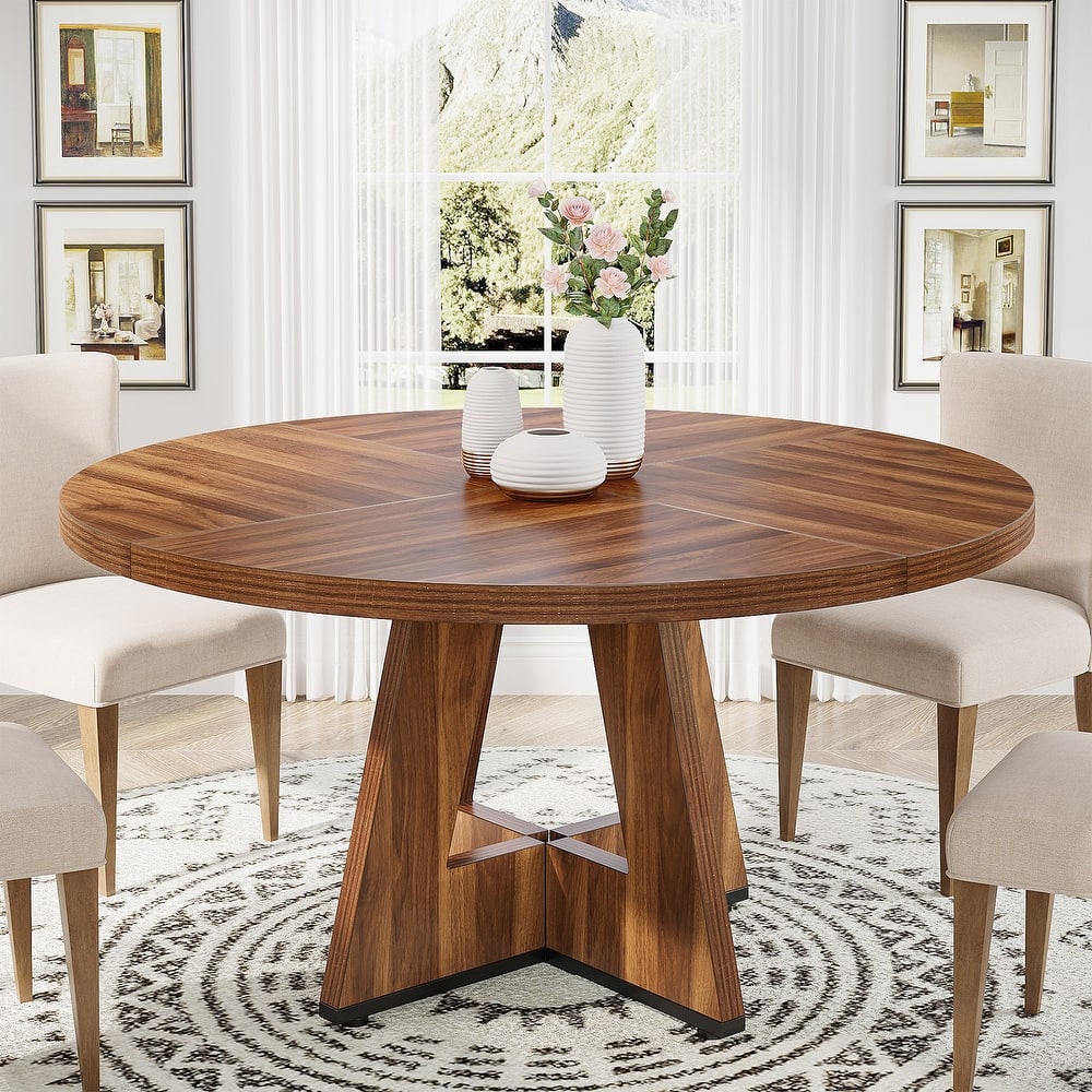 Small Round Dining Table for 4, Wood Dinner Table for Kitchen Living Room