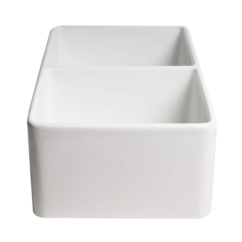 White Reversible Apron 33" x 18" Double Bowl Fireclay Farm Sink