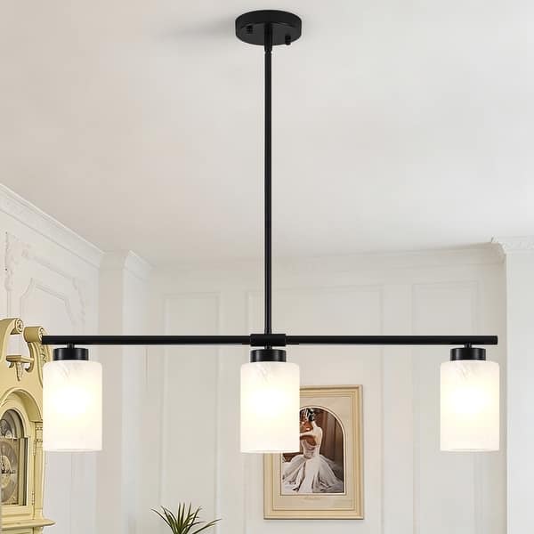 slide 2 of 12, Zjvaive 3-Light 31.5" Linear Kitchen Island Pendant Light with Milk Glass Shade for Over Dining Table Living Room Black