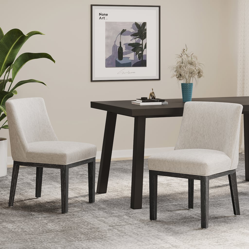 Fabric Upholstered Dining Chairs, Light Grey Antique Finish Legs