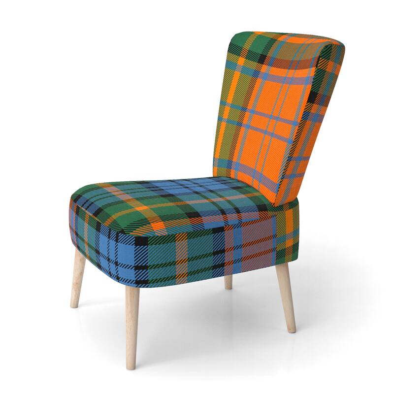 Designart "Green and Orange Checked Tartan" Upholstered Patterned Accent Chair and Arm Chair - Side Chair