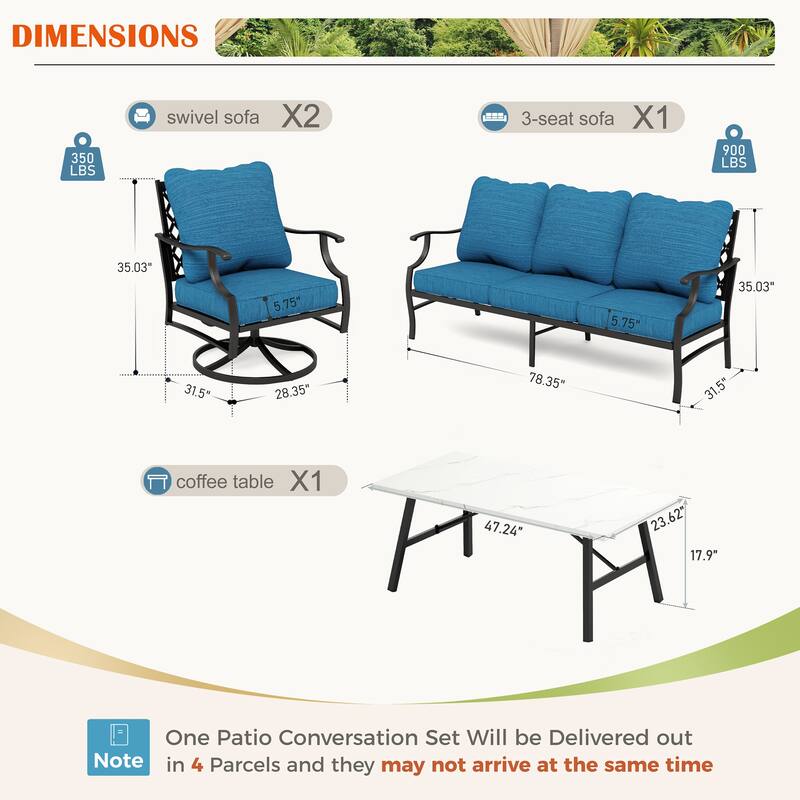 MAISON ARTS 4/5-Piece Patio Conversation Sets, Sofa Set with 2 xSingle Sofa Chairs, 1 x 3-seater Sofa and Coffee Table/Ottomans