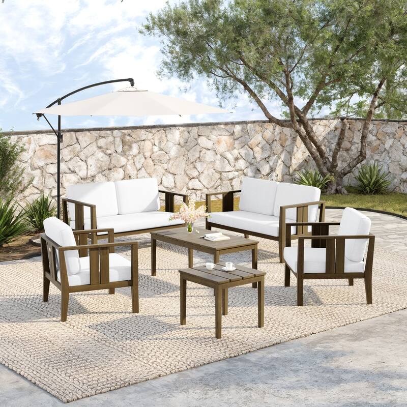Teak Wood 6-Piece Outdoor Conversation Set with Table