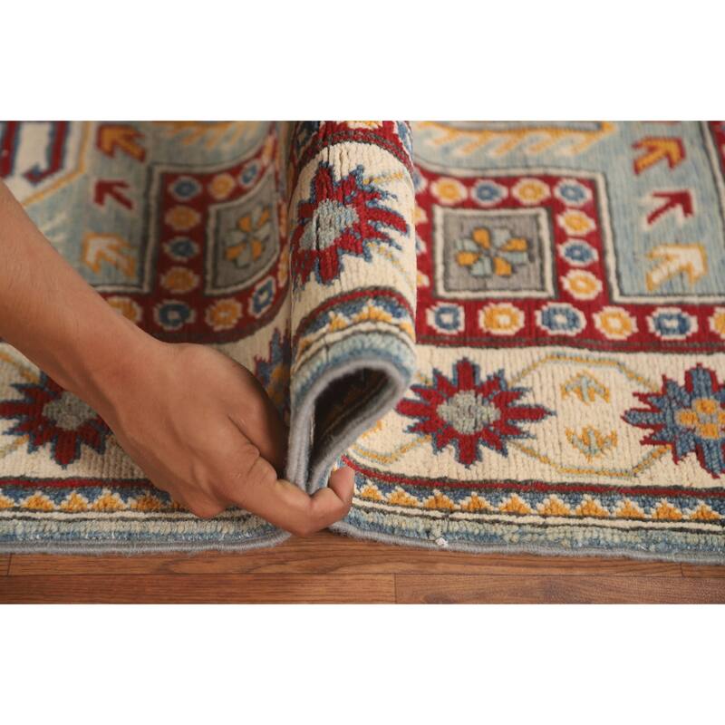 Geometric Kazak Runner Rug Hand-Knotted Wool Carpet - 2'8" x 13'6"