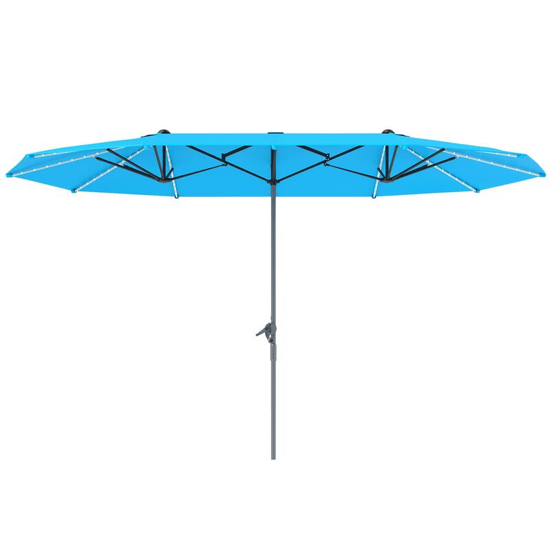 Solar Powered LED Patio Umbrella with UV Protection Outdoor Garden Patio Umbrella with LED Lights Crank Lift - Light Blue