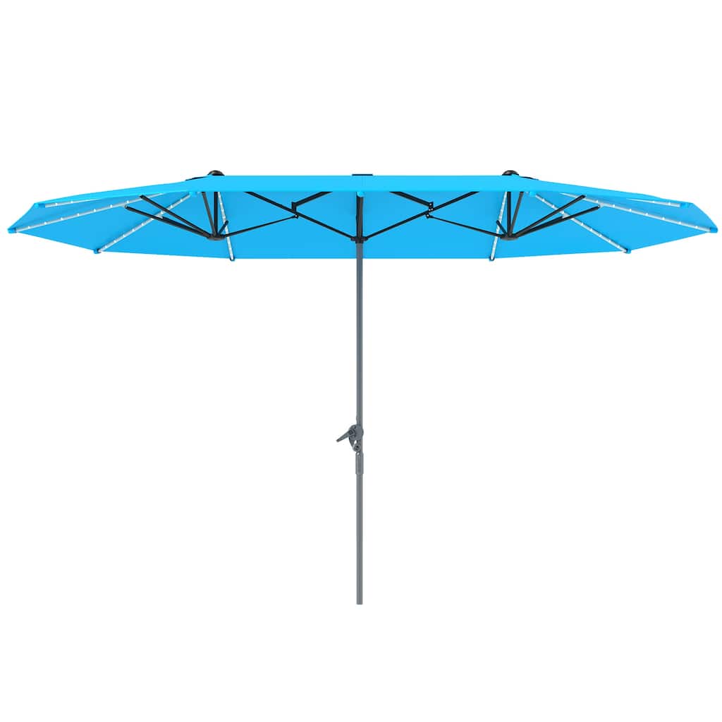 Solar Powered LED Patio Umbrella with UV Protection Outdoor Garden Patio Umbrella with LED Lights Crank Lift
