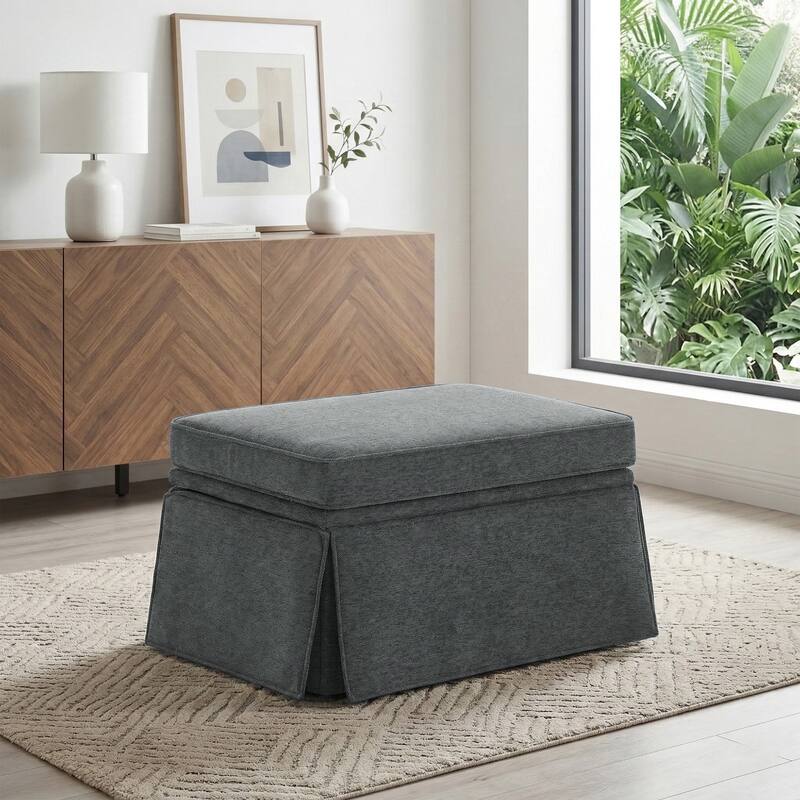 Skirted Rectangular Flip-Top Storage Ottoman - Grey