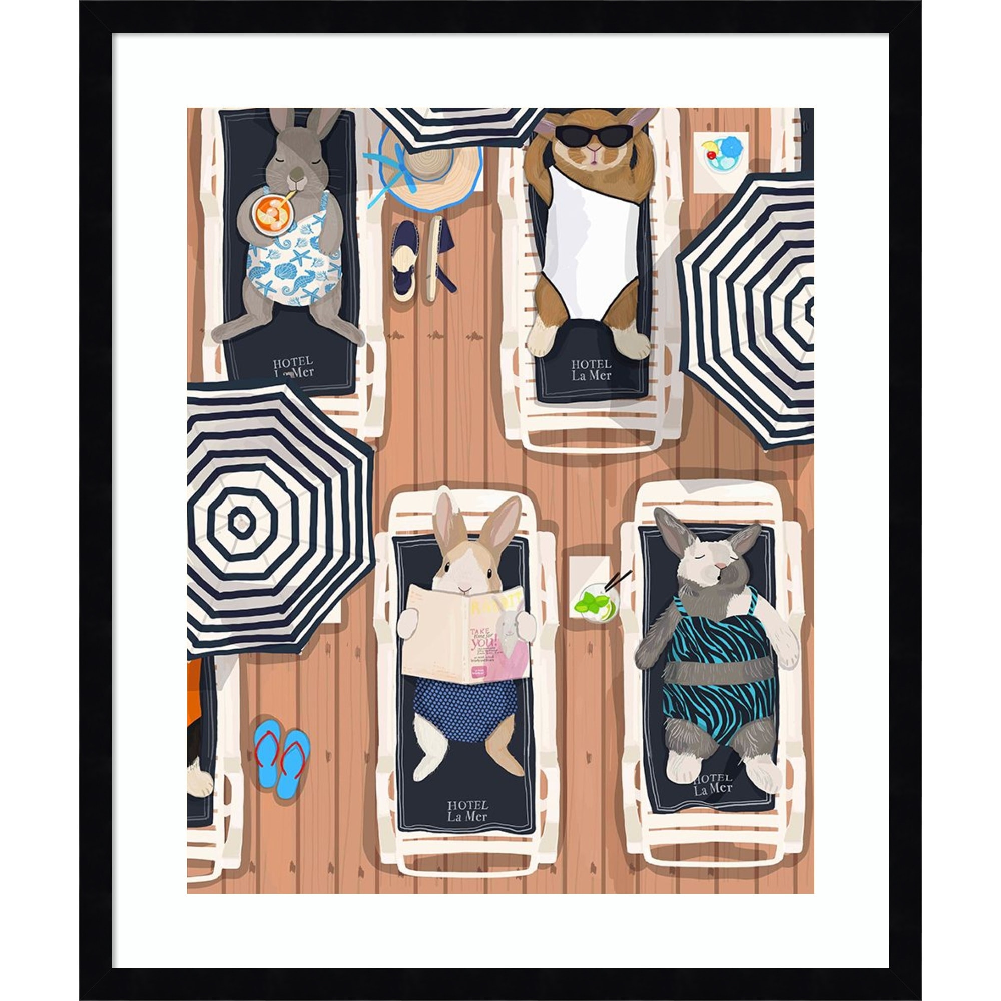 Rabbits at Hotel La Mer by Hanna Melin Wood Framed Wall Art Print
