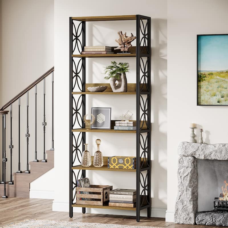 70.87" Industrial Bookshelf with 3-Tier Storage Shelves - Black/Brown