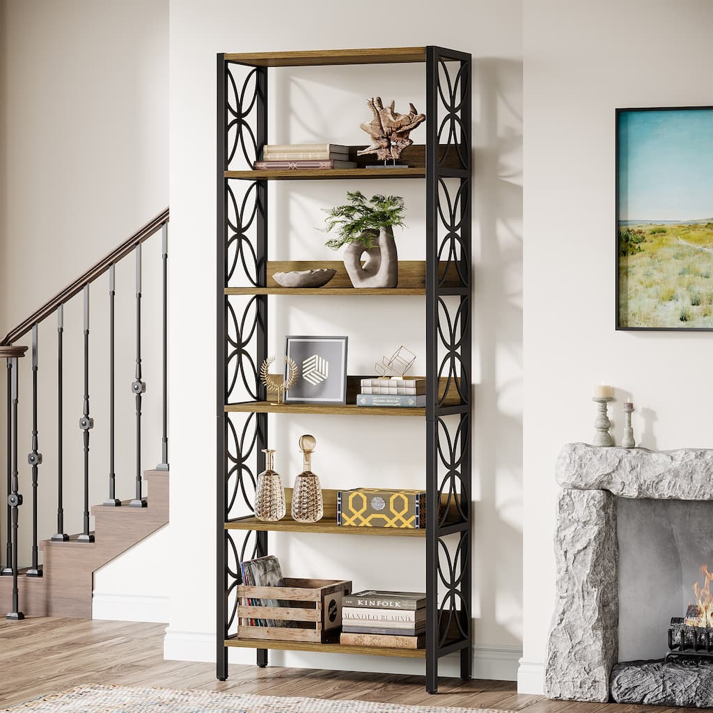 70.87" Industrial Bookshelf with 3-Tier Storage Shelves