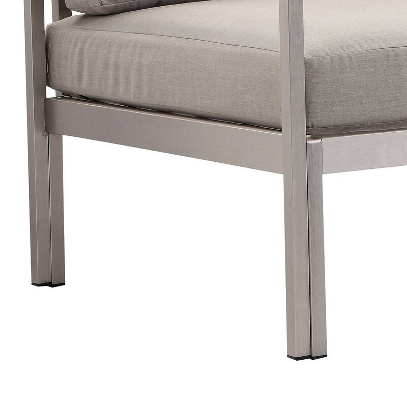 Billy 34 Inch Modern Outdoor Armchair, Gray Aluminum Frame, Fabric Cushions