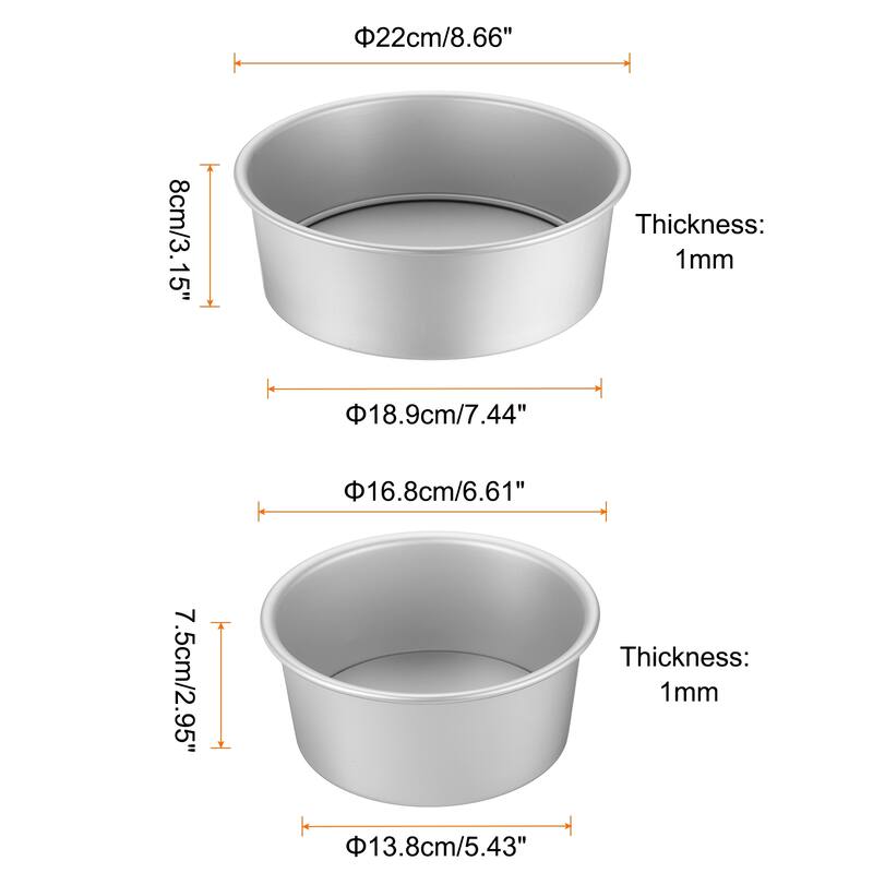 Round Cake Pan w Removable Loose Bottom Anodized Aluminum Baking Pan - Silver Tone - 6"/8"