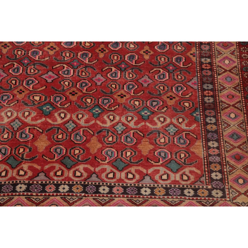 Hand Knotted Oriental 100% Wool Carpet Traditional Geometric Oranges & Rust Zanjan Area Rug - 9' 6'' X 5' 1''