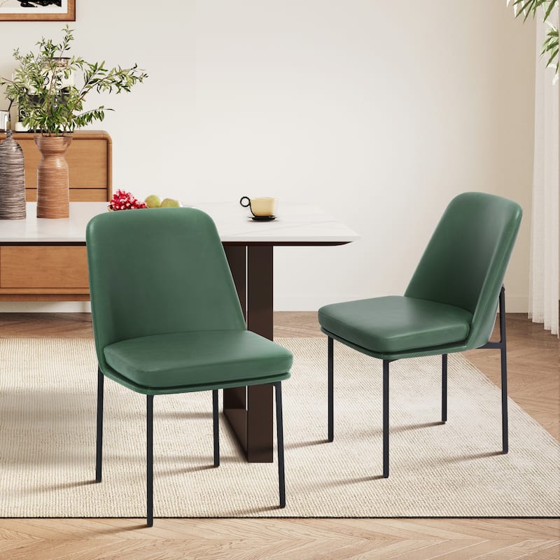 Set of 2 Modern Dining Chairs with Curved Back & Metal Legs, Fabric or Leather Upholstered