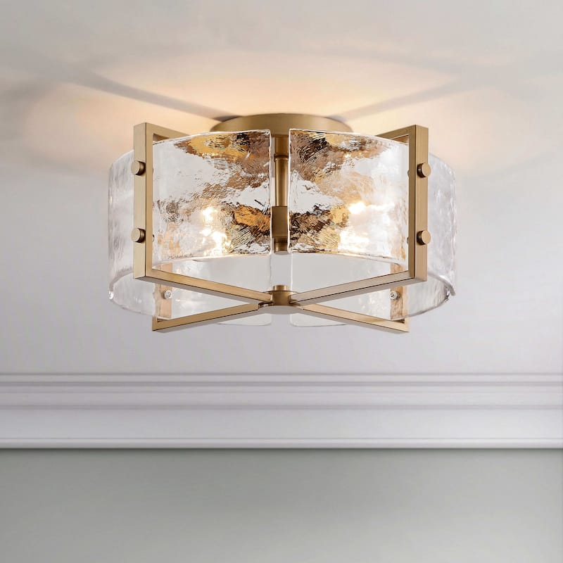 Laia 4-Light Metal Frame Textured Glass Panels Flush Mount