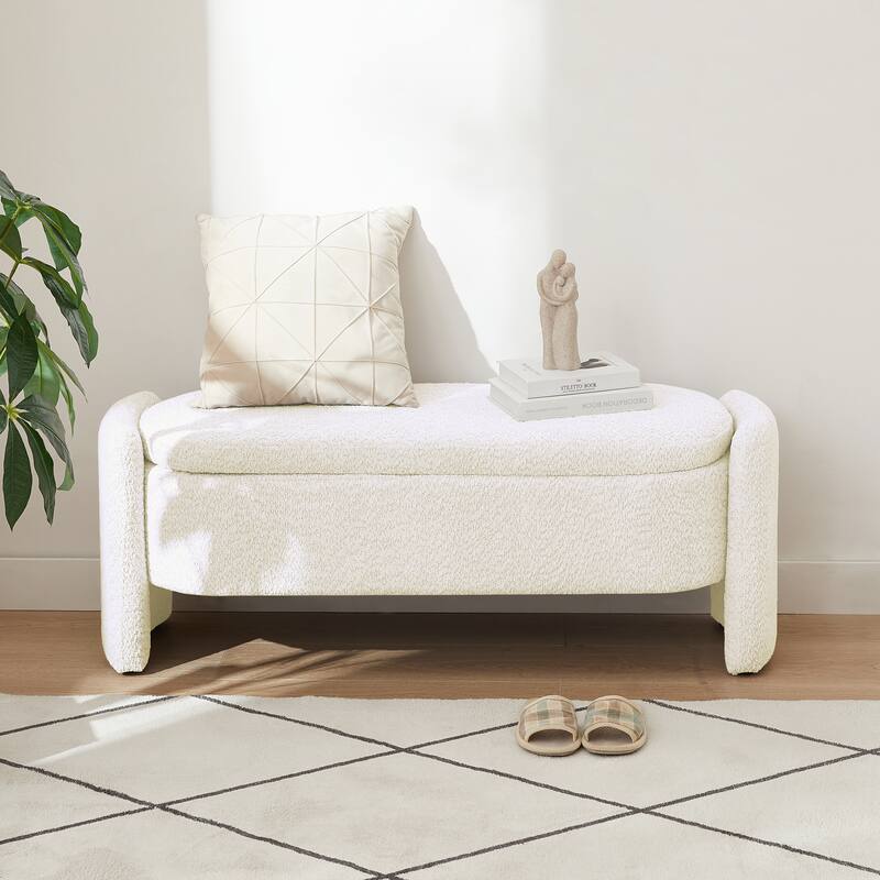 3D Lamb Fleece Fabric Bench with Large Storage Space