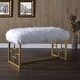 preview thumbnail 5 of 3, Modern Style Faux Fur Upholstered Bench with Geometrical Side Panels, White and Gold - 21 H x 17.5 W x 37.5 L Inches