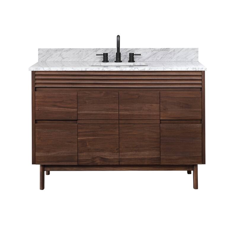 Avanity Carina Bathroom Vanity in Coffee Teak with Carrara White Marble Top