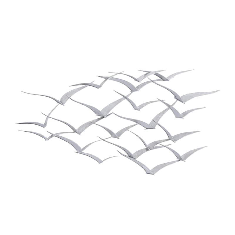 Metal Bird Sleek Flying Home Wall Decor - Gold, Black, Brown, Blue, Silver - Roche River Decor - Silver - 48"W, 25"H