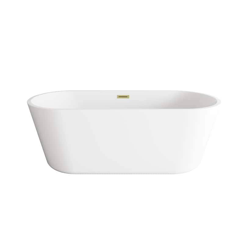 Odell Soaking Bathtub in Glossy White - Glossy White with Brushed Gold Trim - 23"