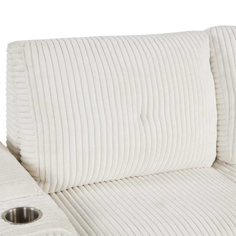 94" Corduroy Sectional Sofa Bed with Ottoman, Storage & USB Ports