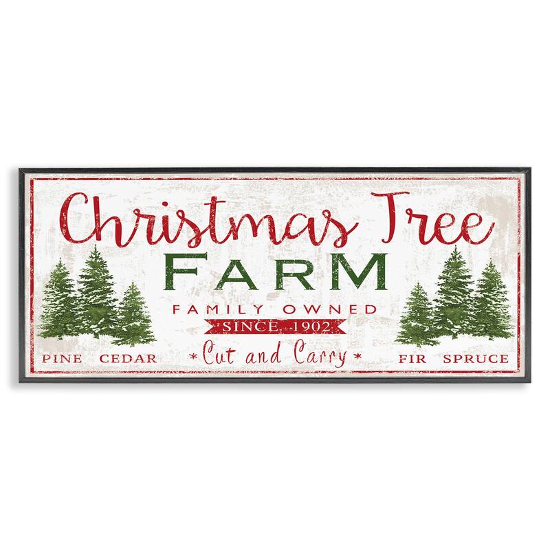 Stupell Vintage Christmas Tree Farm Sign Green Pine Forest Framed Wall Art - Red - 10 x 24 - Black