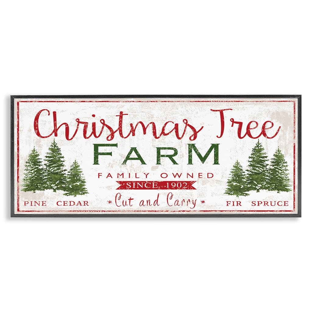 Stupell Vintage Christmas Tree Farm Sign Green Pine Forest Framed Wall Art - Red