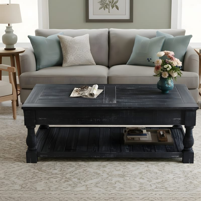 Retro Lift-Top Coffee Table with Hidden Compartment & Lower Shelf